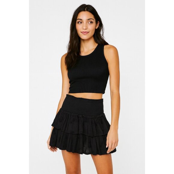 Unsubscribed Black Smocked Waist Tiered Embroidered Mini Skirt Size 4 New - Picture 4 of 10